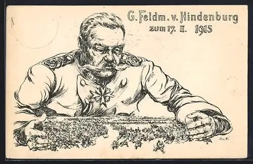 AK Generalfeldmarschall Paul von Hindenburg über dem Heer, zum 17.2.1915