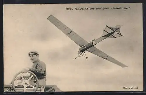 AK Thomas sur Monoplan Antoinette, Flugzeug und Pilot