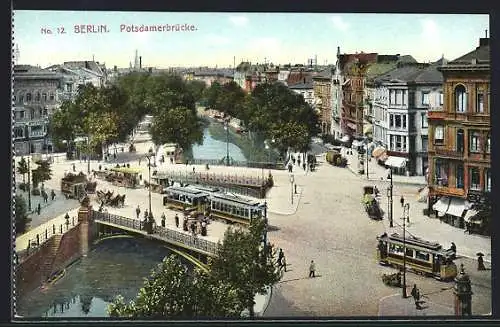 AK Berlin, Strassenbahnen auf der Potsdamerbrücke