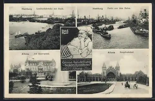 AK Hamburg-Altona, Grosse Ausstellung für Bäckerei und Konditorei 1912, Lombardsbrücke, Hauptbahnhof, Hafen