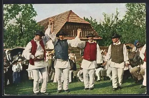 AK Jugoslawien, Bauern in Nationaltracht beim Volkstanz