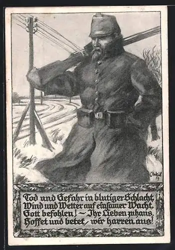 Künstler-AK sign. O. Weil: Hamburger Opfertag 1. Nov. 1915, Soldat auf Wache im Schnee