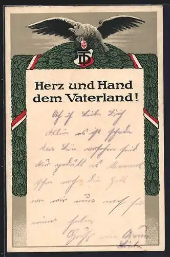 AK Herz und Hand dem Vaterland!, Adler mit Wappen Turnerbund