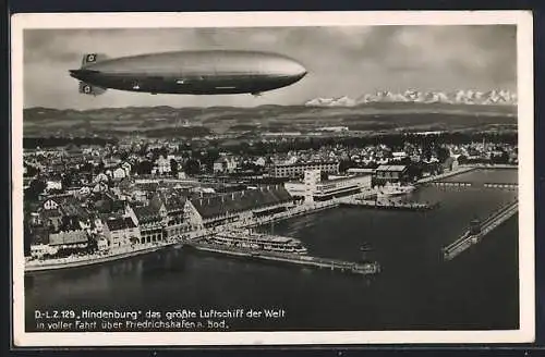 AK Friedrichshafen a. B., LZ 129 Hindenburg über dem Hafen