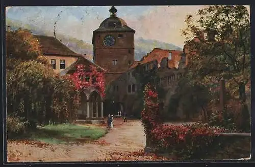 Künstler-AK Heinrich Hoffmann: Heidelberg, Schloss, Der Wartturm, Ludwigsbau mit Ruprechtsbau