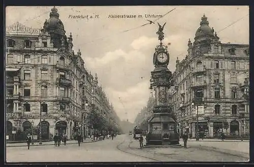 AK Frankfurt a. M., Kaiserstrasse mit Uhrturm