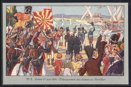 AK Geneve, Débarquement des Suisses au Port-Noir, 01.06.1814