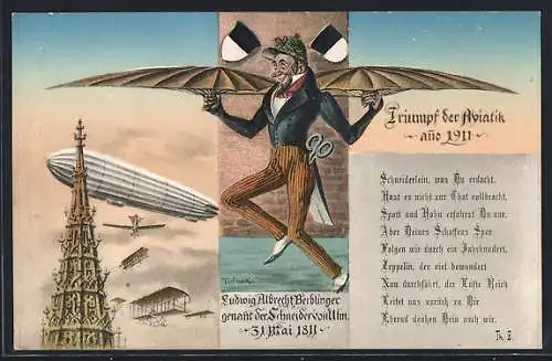 AK Ulm, Zeppelin über dem Münster 1911, Schneider von Ulm 1811