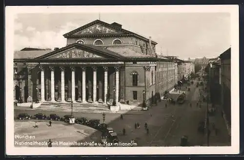 AK München, Nationaltheater mit Maximilianstrasse und Maximilianeum