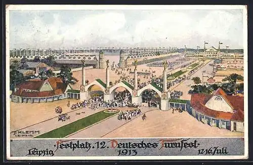 Künstler-AK Leipzig, 12. Deutsches Turnfest, 12.-16. Juli 1913, der Blick auf den Festplatz