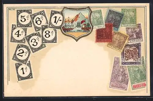 AK Trinidad und Tobago, Briefmarken, Wappen mit Segelschiff