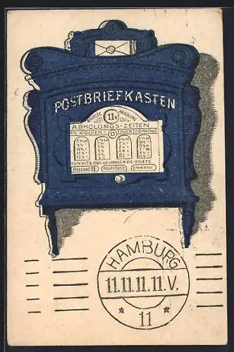 AK Postbriefkasten mit Abholzeiten, besonderes Datum 11.11.1911