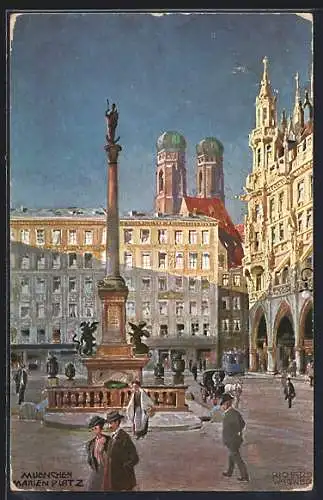 Künstler-AK Richard Wagner: München, Mariensäule auf dem Marienplatz