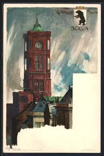 Künstler-AK Heinrich Kley: Berlin, Königstrasse, Rotes Rathaus, Bären-Wappen