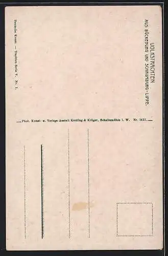 AK Schaumburg-Lippe, Volkstrachten aus Bückeburg und Schaumburg-Lippe, Frau mit Brief am Postkasten