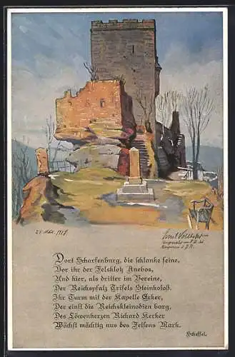 Künstler-AK Annweiler, Der Bergfried des Trifels mit der Reichskleinodien-Kapelle