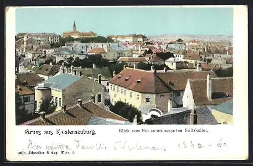 AK Klosterneuburg, Blick vom Restaurantsgarten Stiftskeller auf den Ort