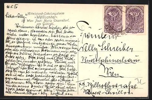 Künstler-AK Maria Enzersdorf b. Wien, Mittelstand-Erholungsheim Wällischhof