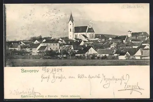 AK Bavorov, Teilansicht mit Kirche