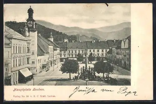 AK Leoben, Hauptplatz mit Denkmal