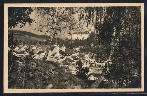 AK Vimperk / Winterberg i. B., Blick vom Wald auf die Stadt