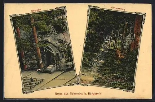 AK Schwoika b. Bürgstein, Aufgang zum Kalvarienberg & Betgraben