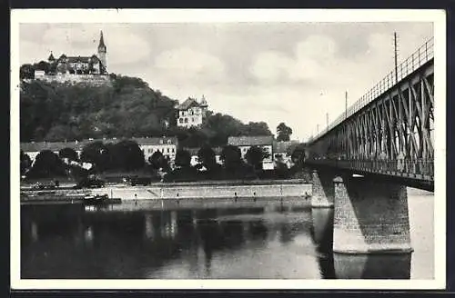 AK Aussig / Usti, Ortsansicht mit Brücke