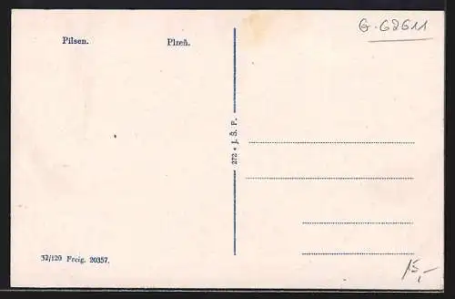 AK Plzen, Strassenpartie mit Geschäften