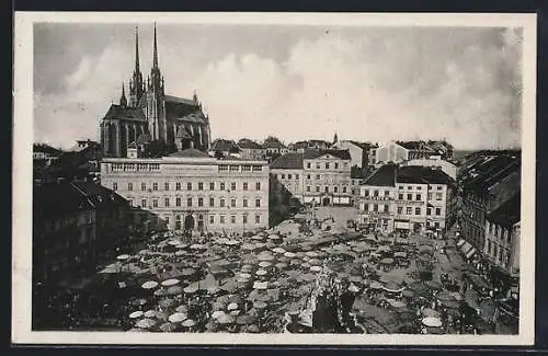 AK Brünn, Krautmarkt mit Kirche