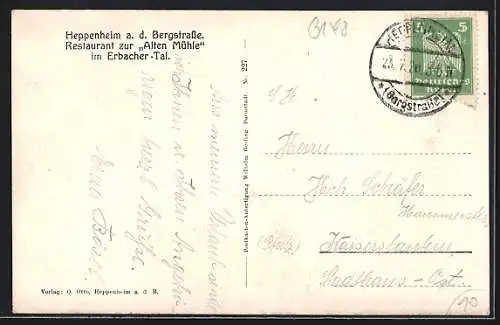 AK Heppenheim a. d. Bergstrasse, Restaurant zur Alten Mühle i. Erbacher-Tal