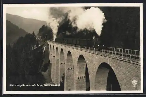 AK Höllsteig, Ravenna-Brücke mit Eisenbahn