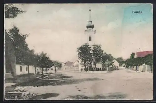 AK Pomáz, Kirche mit Strassenpartie