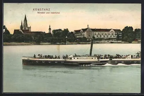 AK Konstanz, Dampfer Arenaberg vor Münster und Inselhotel