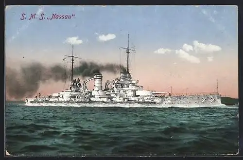 AK S.M.S. Nassau auf See, Kriegsschiff