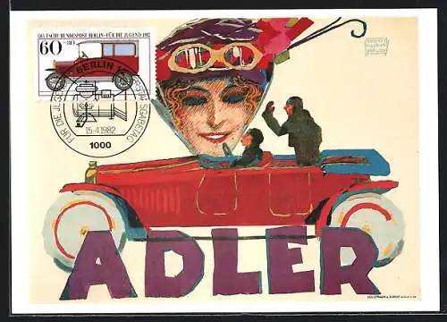 Maximum-AK Sportliches Cabrio von Adler, Sondermarke mit der Adler-Limousine 1913, Reklame