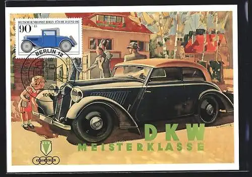 Maximum-AK Cabrio von DKW mit geschlossenem Verdeck, Sondermarke mit dem DKW F1 1931, Reklame