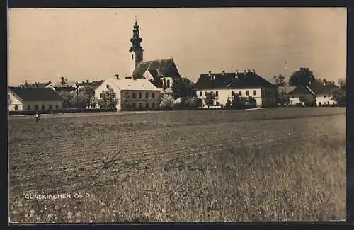 AK Gunskirchen /Ob. Oe., Ortspartie mit Kirche