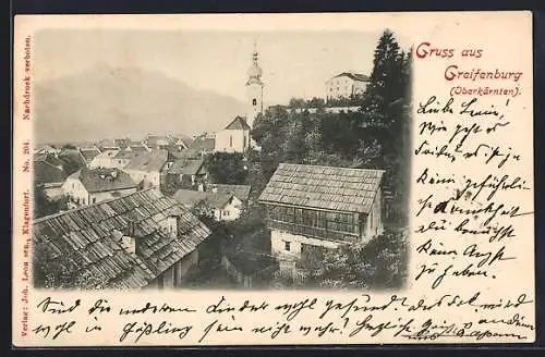 AK Greifenburg /Oberkärnten, Teilansicht mit Kirche