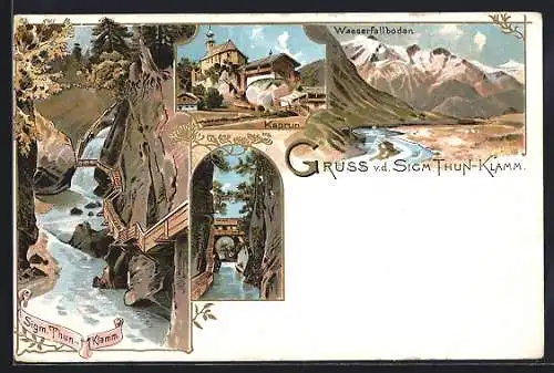 Lithographie Kaprun, Sigm. Thun-Klamm, Wasserfallboden