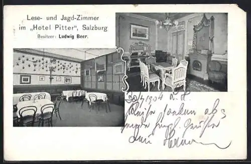 AK Salzburg, Lese- und Jagd-Zimmer im Hotel Pitter, Bes. Ludwig Beer