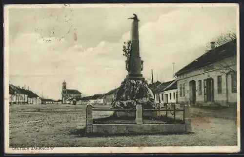 AK Deutsch Jahrndorf, Marktplatz und Brunnen