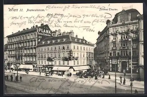 AK Wien, Praterstrasse mit Hotel Athènes und Intimes Theater