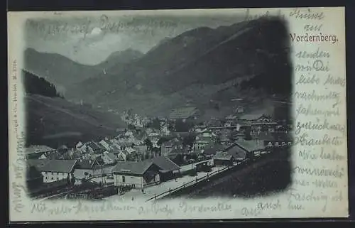 Mondschein-AK Vordernberg, Ortsansicht mit Blick ins Tal