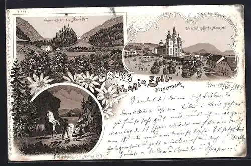 Lithographie Maria Zell, Sigmundsberg, Entstehung von Maria Zell, Wallfahrtskirche