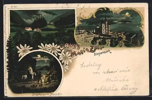 Lithographie Maria Zell, Wallfahrtskirche, Sigmundsberg und Entstehung von Maria Zell