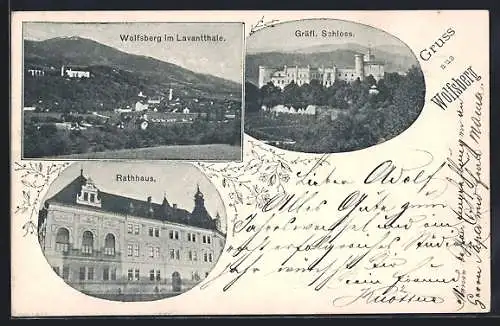 AK Wolfsberg / Lavanttal, Rathaus, Gräfl. Schloss, Ortsansicht