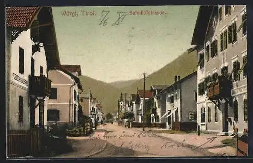 AK Wörgl, Bahnhofstrasse mit Fleischhauerei