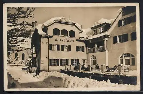 AK Lermoos, Hotel Post im Schnee