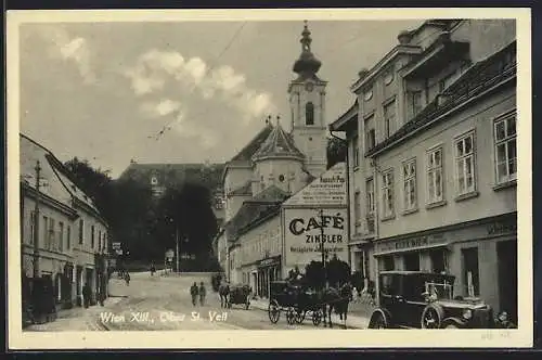 AK Wien, Ober St. Veit, Strassenpartie mit Café Zinsler