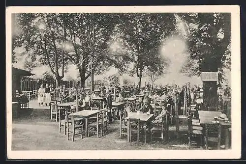 AK Wien, Terrasse von Fritz Walzhofers Restauration zum Gemeindegasthaus in der Hetzendorferstrasse 83